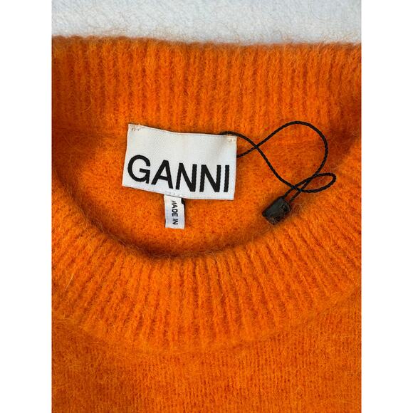Ganni Orange Alpaca Wool Sweater Crewneck Knit Fuzzy Tangerine L - Picture 6 of 11